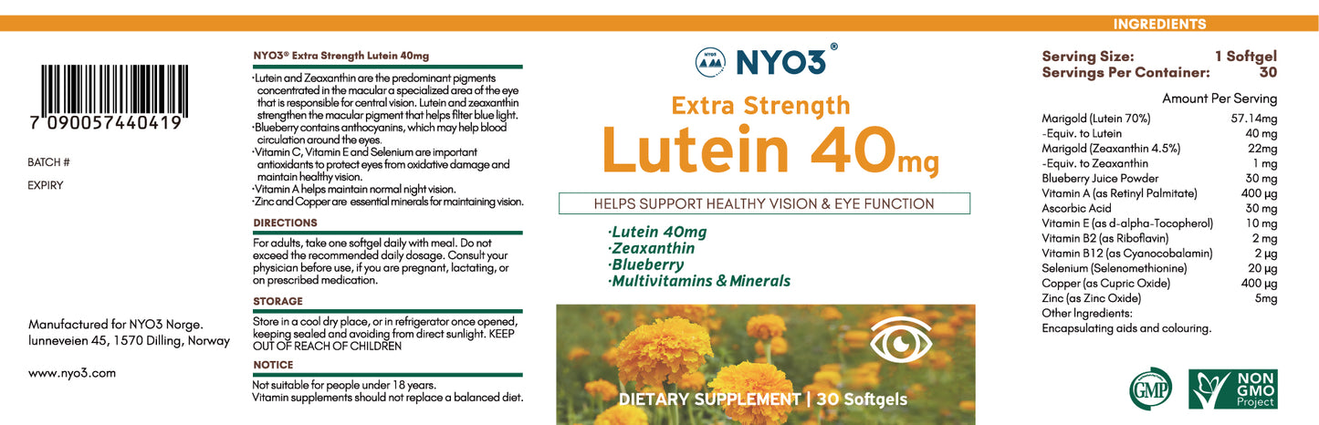 
                  
                    NYO3® Extra Strength lutein 40mg 30s
                  
                