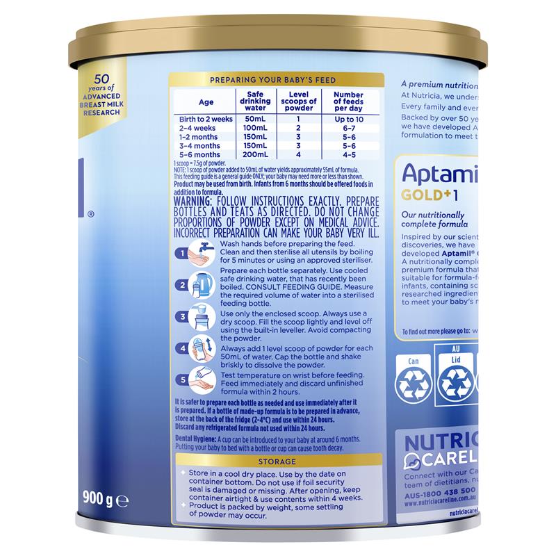 Aptamil® Gold+ 1 Premium Infant Formula 0-6 Months 900g (6 packs)