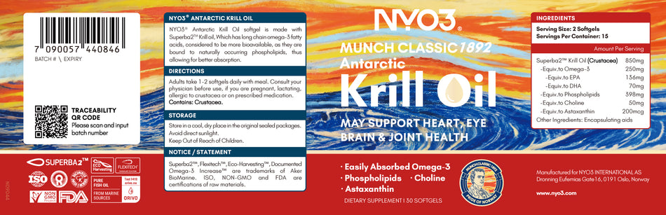 NYO3® MUNCH CLASSIC 1892 Antarctic Krill Oil Softgels 425mg 30's