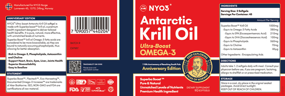 Buy 3 NYO3® Antarctic Krill Oil Amundsen Omega 3 Softgels 500mg 90s get FREE Liver Detox