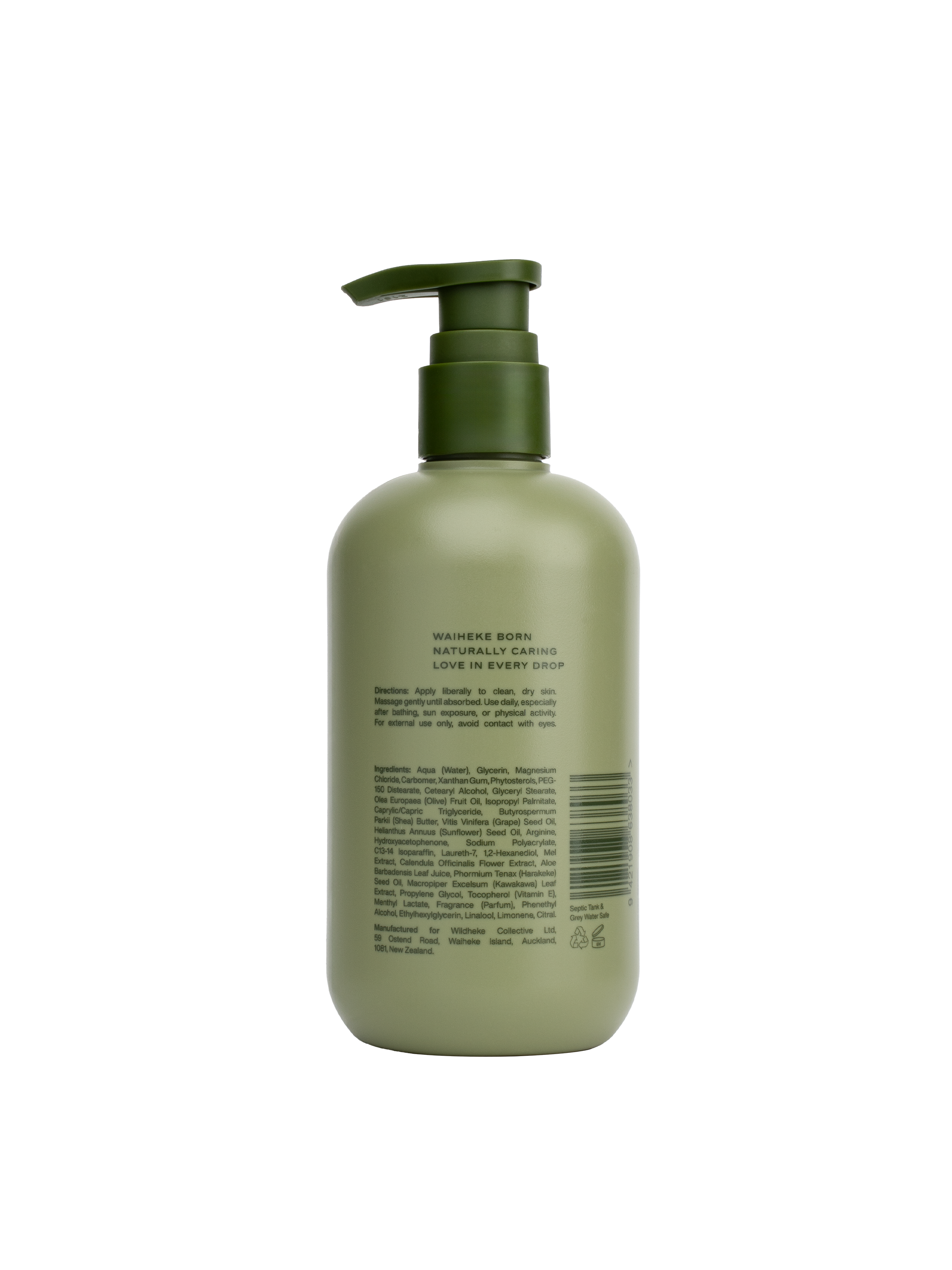 Green bottle with pump on a white background